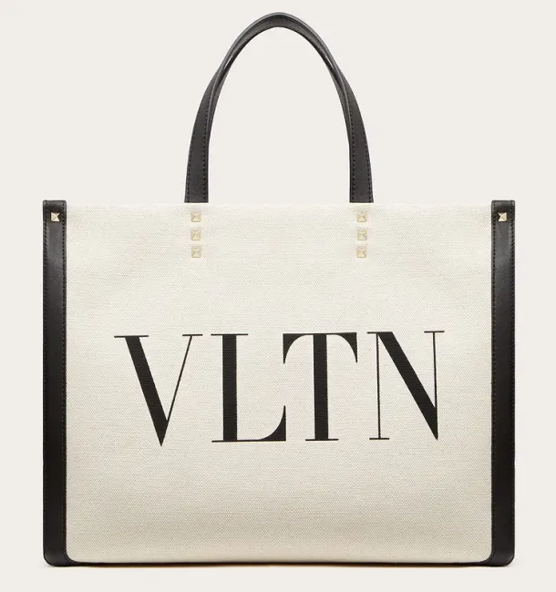 Valentino Small VLTN Print Canvas Tote Bag