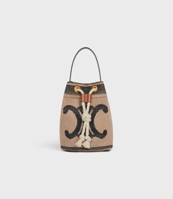 Celine  Teen Drawstring in Textile with Triomphe and calfskin Beige / Tan 
