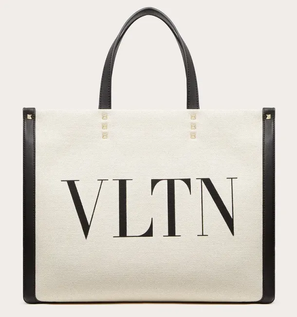 Valentino Small VLTN Print Canvas Tote Bag