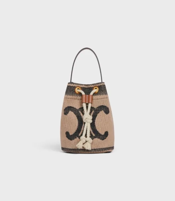 Celine  Teen Drawstring in Textile with Triomphe and calfskin Beige / Tan 