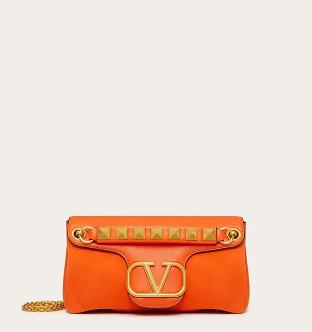 Valentino STUD SIGN SHOULDER BAG IN NAPPA AND SUEDE LEATHER