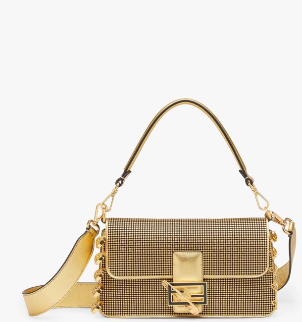 Fendi  Baguette Spille Сумка Fendace из перфорированной кожи золотистого цвета