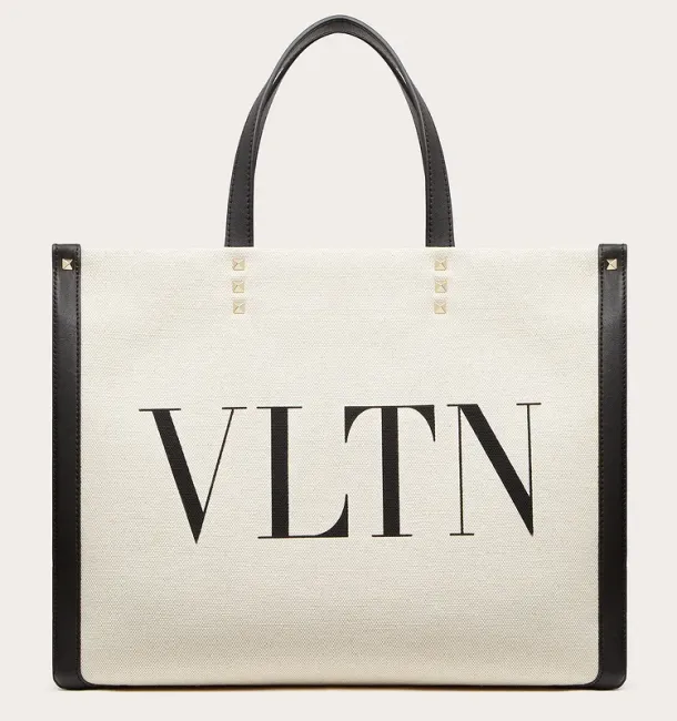 Valentino Small VLTN Print Canvas Tote Bag