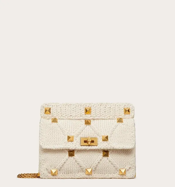 Valentino Large Roman Stud Knitted Bag with Chain 