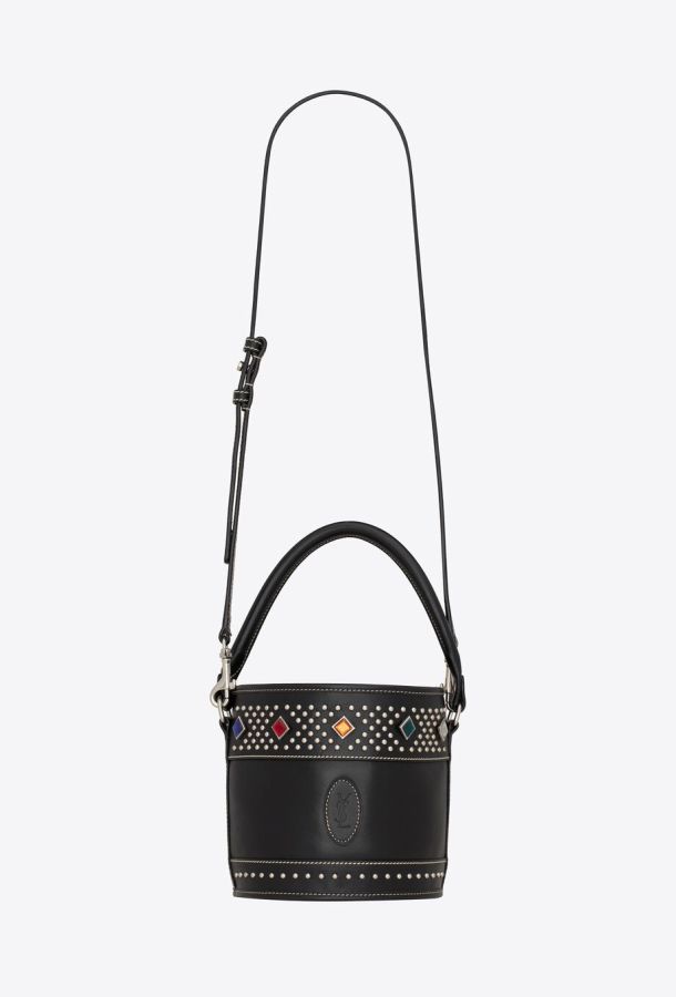 YSL bahia small bucket bag in smooth leather with studs